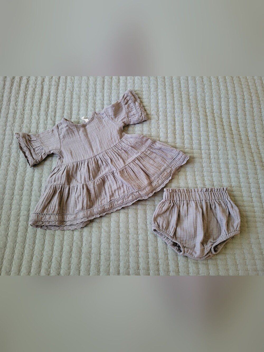 Quincy Mae Dress + Bloomers | 0-3m | Dusty Blue